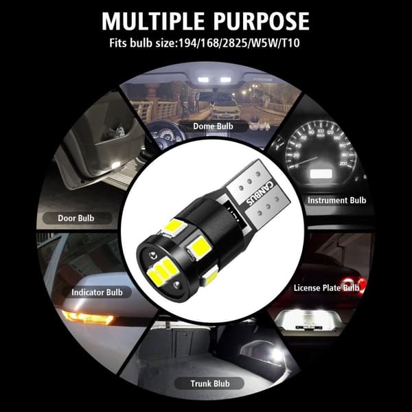Audew 10st T10 / W5W Bil LED Parkeringsljus Interiörljus 9 * 2835 SMD LED Canbus Felfri 4882K Xenon Vit