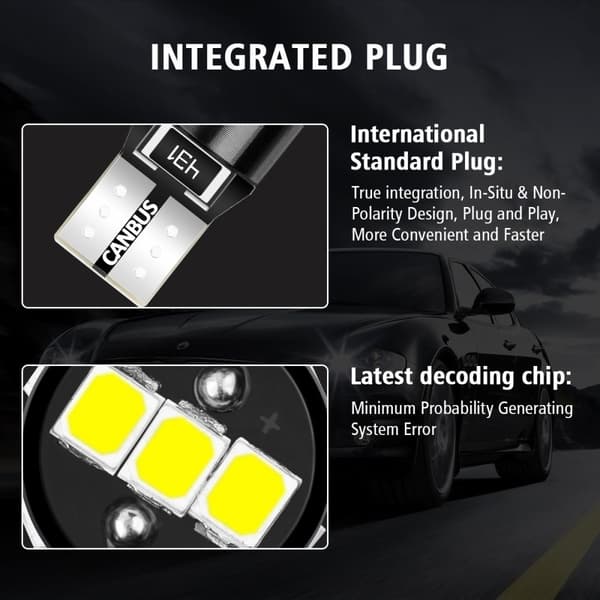 Audew 10st T10 / W5W Bil LED Parkeringsljus Interiörljus 9 * 2835 SMD LED Canbus Felfri 4882K Xenon Vit