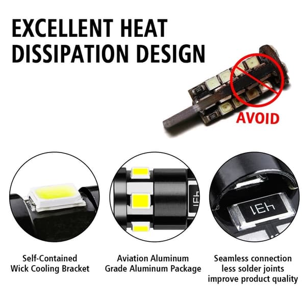 Audew 10st T10 / W5W Bil LED Parkeringsljus Interiörljus 9 * 2835 SMD LED Canbus Felfri 4882K Xenon Vit