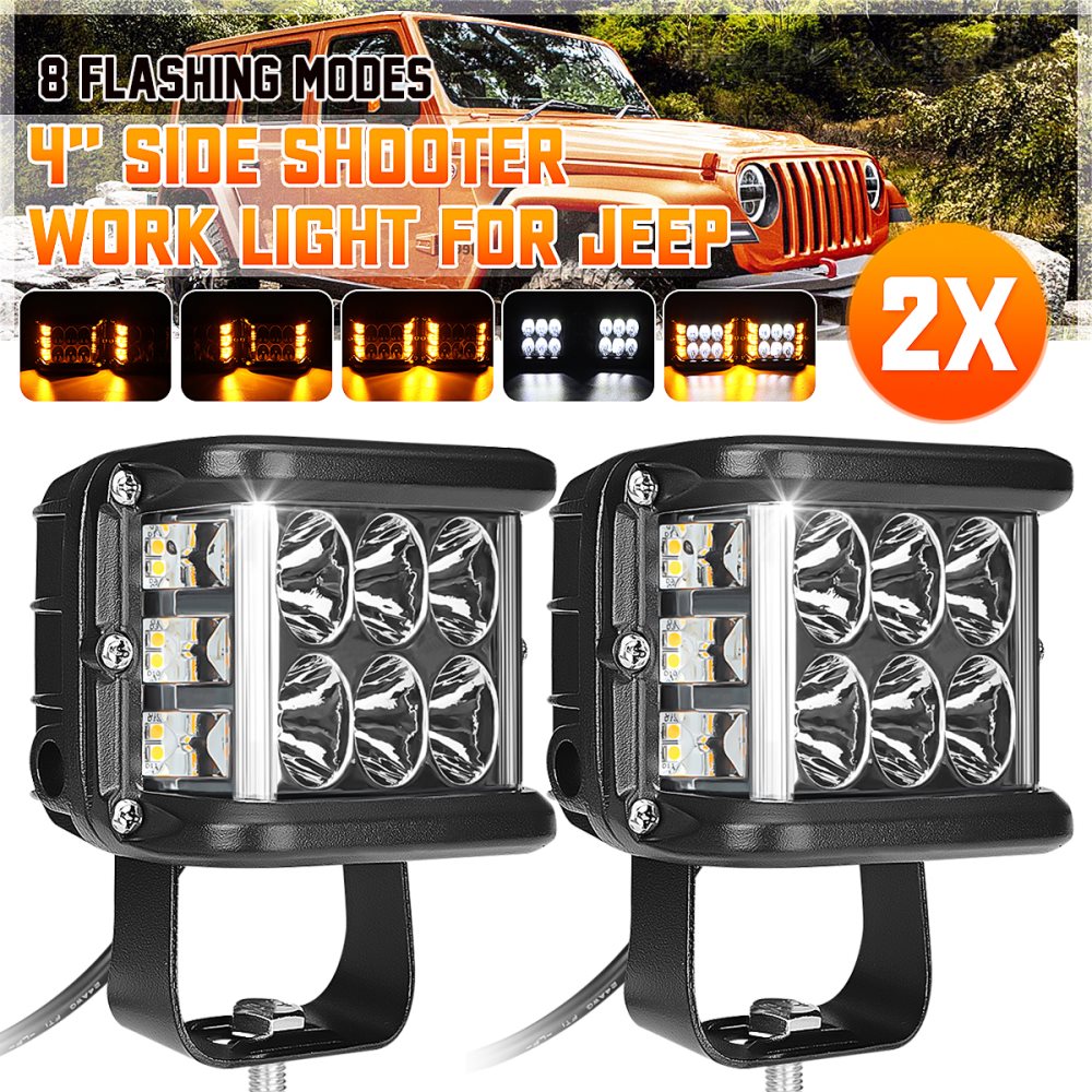 2x 4" Work Cube Side Shooter LED Light Bar Pod Strobe Lamp White&Amber För SUV