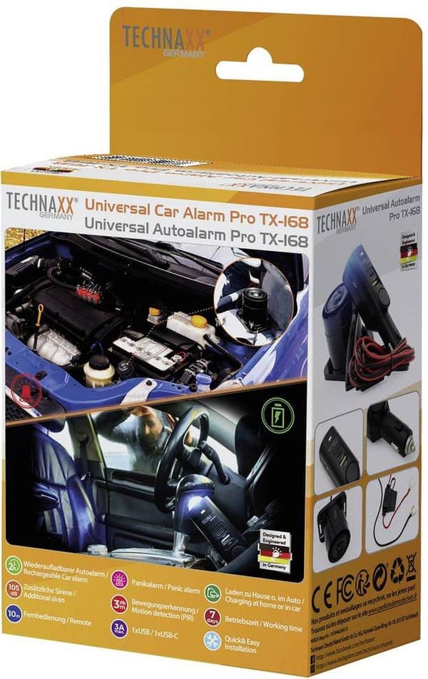 Technaxx TX-168 Autohälytin Sis. kaukosäädin, Sisävalvonta, Integroitu LED (vilkkuva), Integroitu