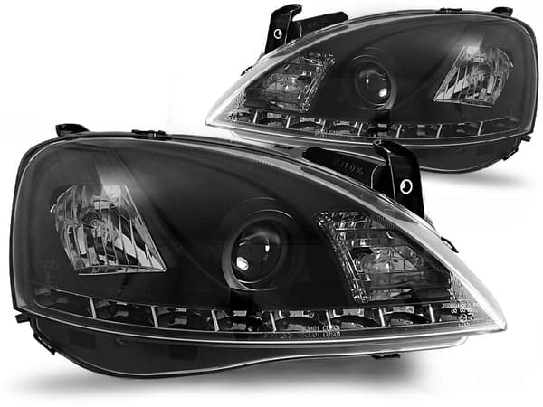 Strålkastare med parkeringsljus OPEL CORSA C 11 00-09 06 SVART