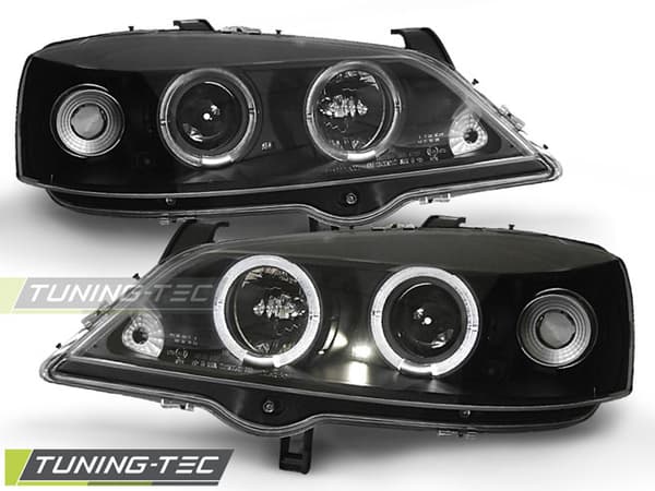 Forlygter dobbelt halo fælge til OPEL ASTRA G 09 97-02 04 ANGEL EYES SORT