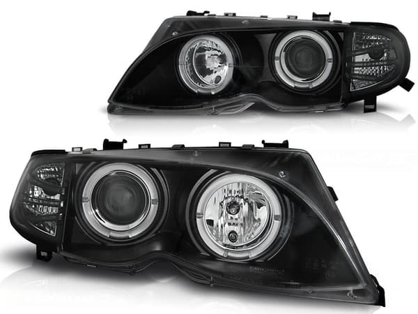 Strålkastare med dubbla halo-ringar BMW E46 09 01-03 05 ÄNGELÖGON SVART