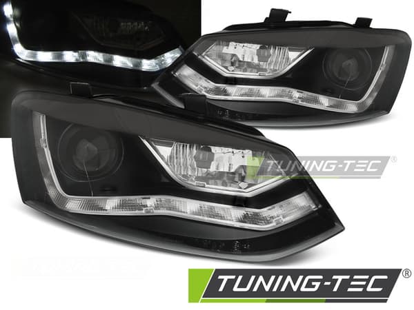 Forlygter med parkeringslys til VW POLO 6R 09-03 14 SORT