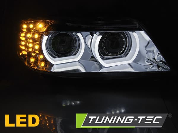 Strålkastare Xenon BMW E90/E91 09-11 ANGEL EYES CHROME