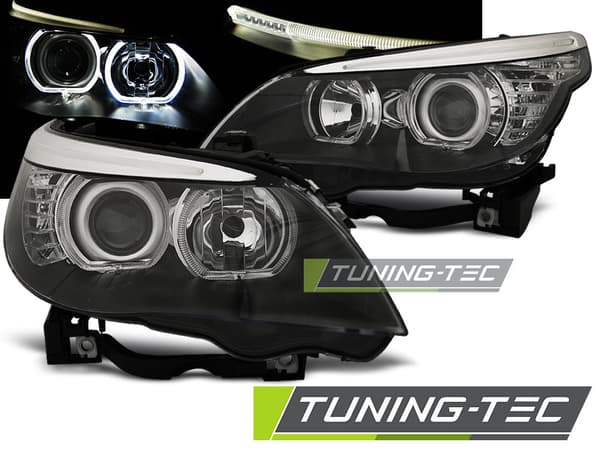 Forlygter med dobbelt halo-fælge BMW E60/E61 03-07 LED ANGEL EYES H7/H7 Sort