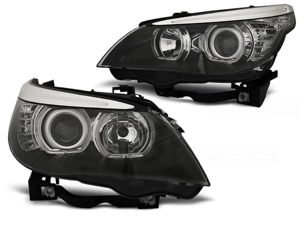 Forlygter med dobbelt halo-fælge BMW E60/E61 03-07 LED ANGEL EYES H7/H7 Sort