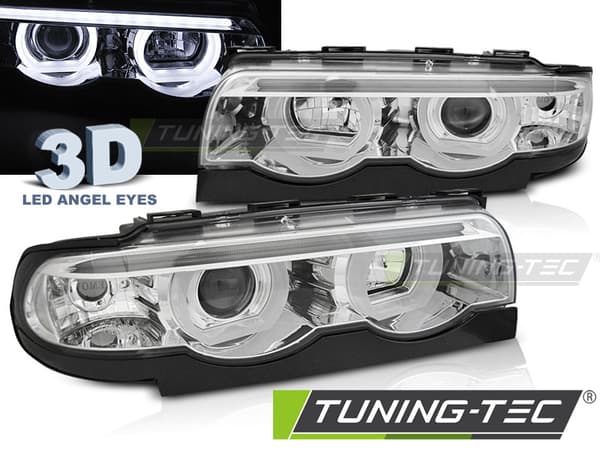 Strålkastare dubbla halo fälgar BMW E38 94-01 ANGEL EYES 3D CHROME