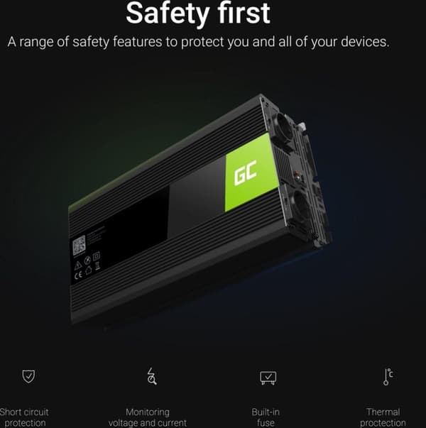 Green Cell INV19 virtalähde ja jännitteenmuunnin auto 1500 W musta (INV19)