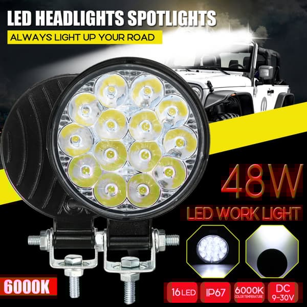 1 pari 48 W LED-auton työvalopalkki 12V/24V kuorma-auton maastoauto 4WD Off Road tulvavalot, pyöreä