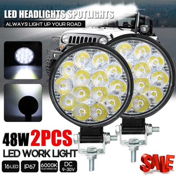 1 st 48W LED-arbetsljusstång för bil 12V/24V Lastbil SUV 4WD Off Road Flood Spot Light, Rund