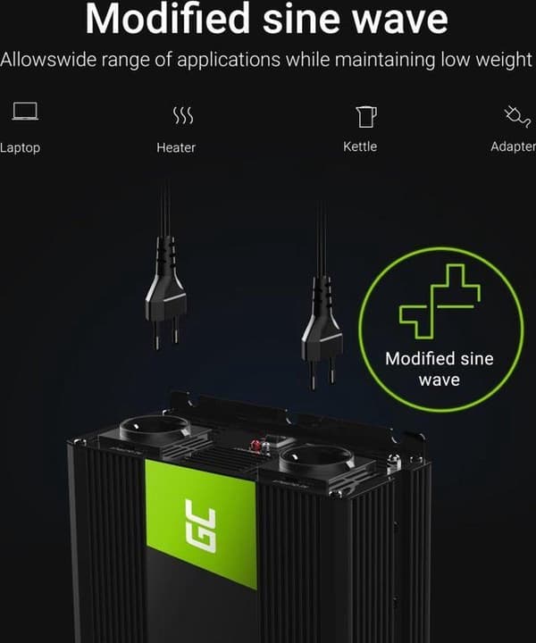 GRÖN CELL 12V| Spänning bilväxelriktare 12V till 220V/230V, 2000W (kontinuerlig) Modifierad sinusvåg