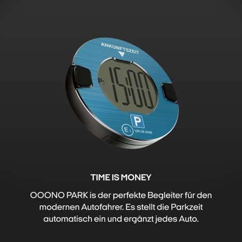 OOONO Park el-p-skive til bilen I fuldautomatisk parkeringsmåler Aluminium StVO godkendt, magnetholder, natparkeringsfunktion • Høj kvalitet - komplet