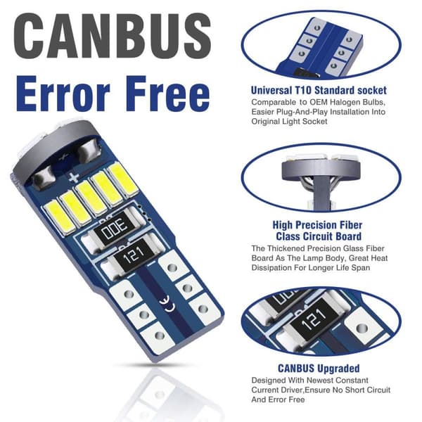 10 stk 4014 SMD T10 W5W LED sidekilemarkeringslys CANBUS fejlfri 12V 6712K, hvid