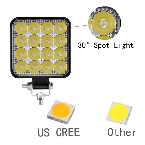 4x 48W arbetsljus -Aeobey – 48w 16 Led arbetsljus för bil 4x4 offroad SUV ATV traktor båt lastbilar grävmaskin 12V 24V