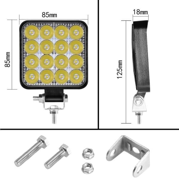 4x 48W arbetsljus -Aeobey – 48w 16 Led arbetsljus för bil 4x4 offroad SUV ATV traktor båt lastbilar grävmaskin 12V 24V