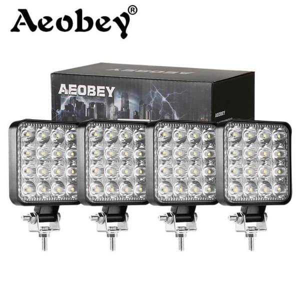 4x 48W arbetsljus -Aeobey – 48w 16 Led arbetsljus för bil 4x4 offroad SUV ATV traktor båt lastbilar grävmaskin 12V 24V