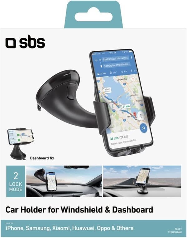SBS Mobile Car holder til smartphones med justerbart skaft