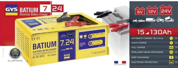 GYS Batium 7-24 fuldautomatisk batterilader 6,12 og 24 volt