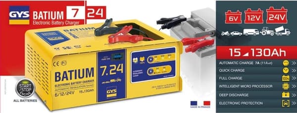 GYS Batium 7-24 fuldautomatisk batterilader 6,12 og 24 volt