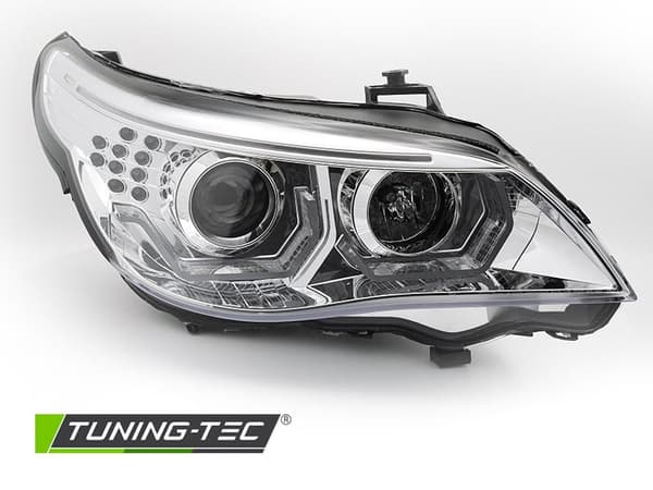 Strålkastare BMW E60 E61 03-07 - 3D LED-änglahelljus - krom