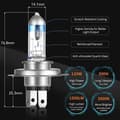 Miniatyrbild 3 av 4: AGPTEK 2 delar H4 halogenlampor, 55W 12V Bright and High Penetration Strålkastarlampa, helljus, halvljus