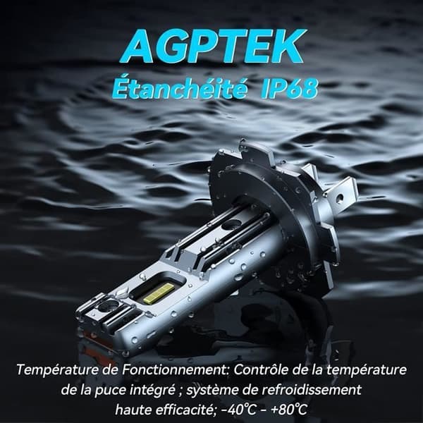 AGPTEK 2 x 42W 10000LM H7 LED bilstrålkastare 6000K, Ersättningslampa för bilmotorcykel för halogenlampor och xenonsats, vit
