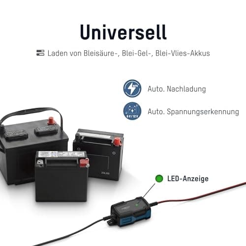 ANSMANN Intelligent 5-trins oplader 6V 12V / 1A med LED-display til blybatterier til biler, motorcykler og varebiler