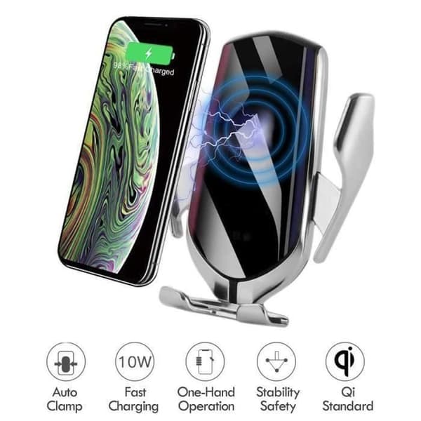 Biltelefonhållare Bluetooth trådlös laddare Roterande luftventil Silver