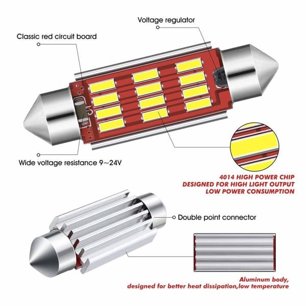 4x CANBUS C5W SV8,5 Festoon 12 LED 4014 41mm- Vit