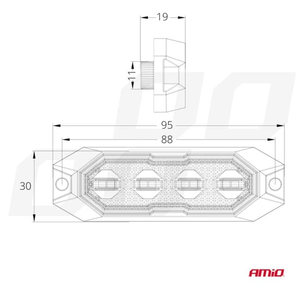 Tunn blink för galler 12/24V 4*3W LED R65 R10 30*95cm