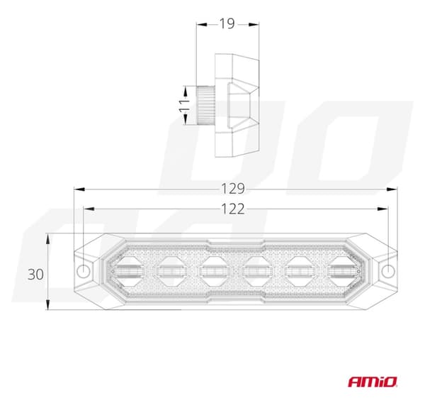 Ohut vilkku säleikkölle 12/24V 6*3W LED R65 R10 129*30