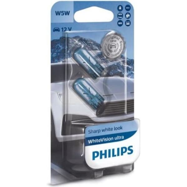 2 PHILIPS WHITE VISION XENON LOOK W5W NATTSLAMPOR