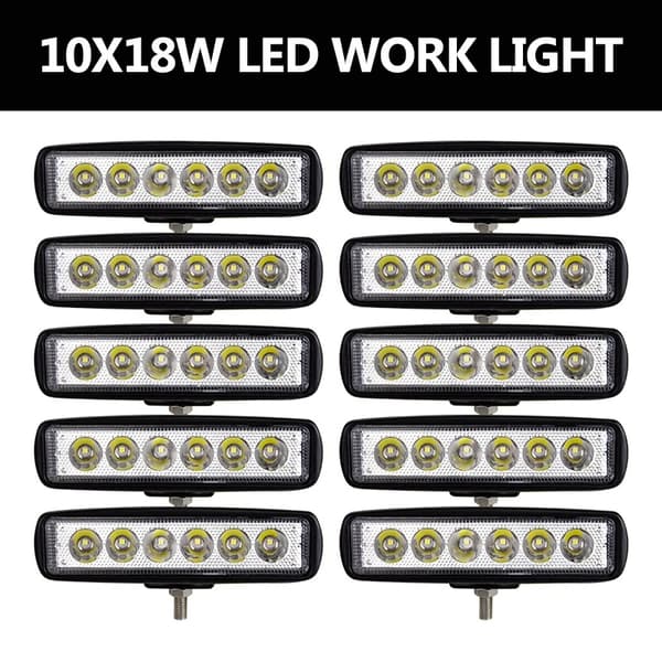LED Arbejdslampe, 6000K Klar Hvid, IP67 Vandtæt,10STK 6in 18W