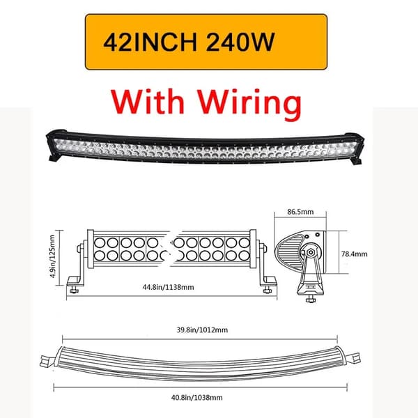 Kurvad LED-ljusramp, 120W till 300W alternativ, kombinerad strålmönster,300W med kablage