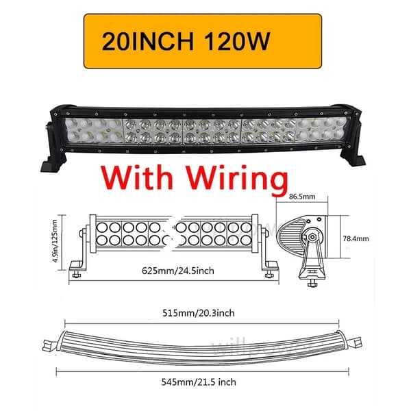 Kurvad LED-ljusramp, 120W till 300W alternativ, kombinerad strålmönster,300W med kablage 120W with wiring