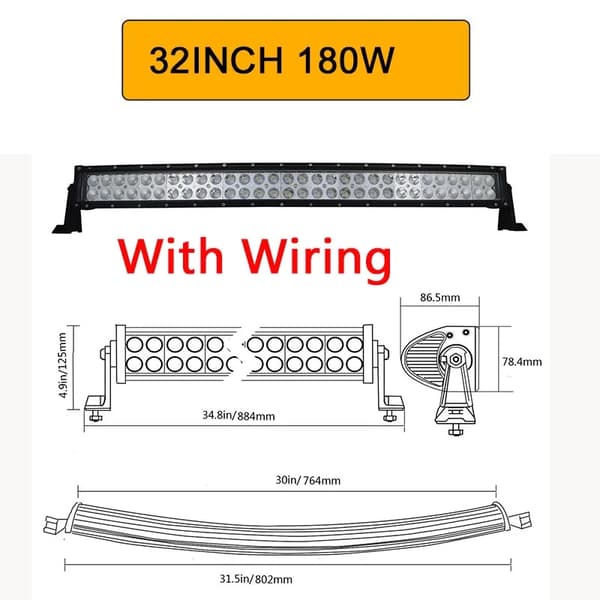 Kurvad LED-ljusramp, 120W till 300W alternativ, kombinerad strålmönster,300W med kablage