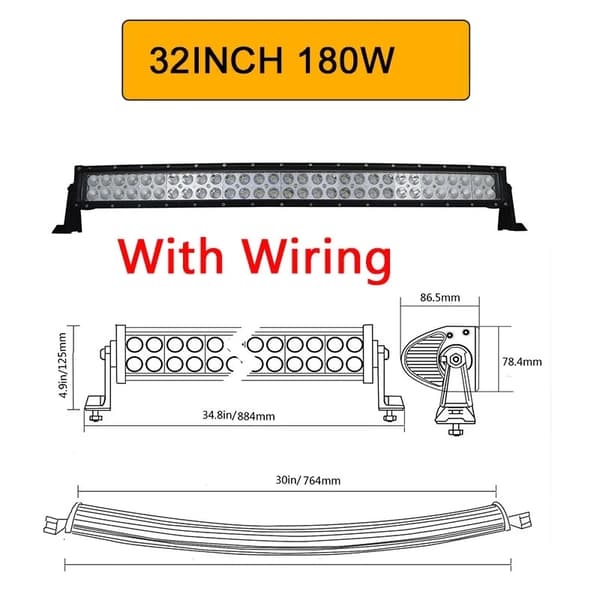 Kurvad LED-ljusramp, 120W till 300W alternativ, kombinerad strålmönster,300W med kablage