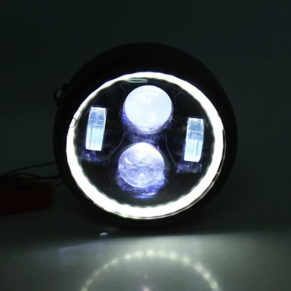 universell svart aluminium strålkastare dubbel LED DRL med ängelring motorcykel bobber anpassad chopper cafe racer harley neo klassisk retro ...