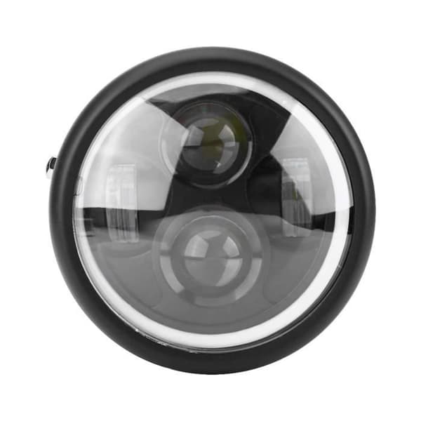 universell svart aluminium strålkastare dubbel LED DRL med ängelring motorcykel bobber anpassad chopper cafe racer harley neo klassisk retro ...