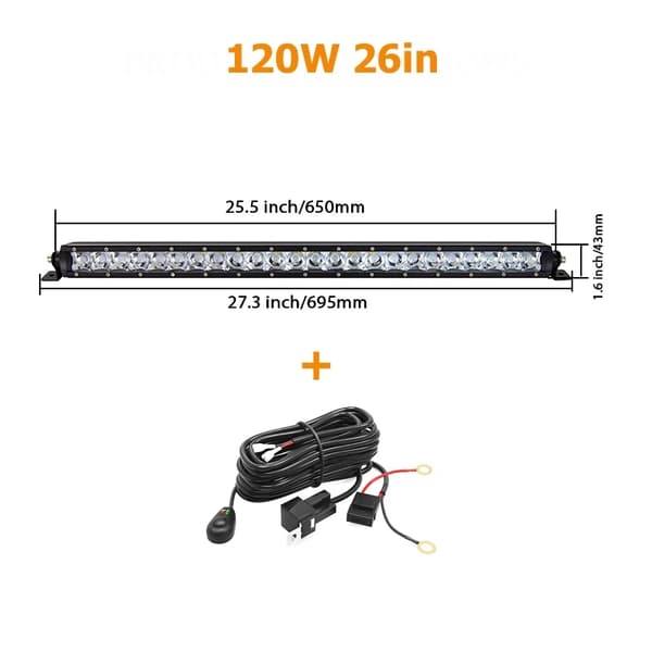 Super Single Row LED Lygtebar, 120W & 180W Muligheder, Vandtæt IP67,26 tommer 120W med ledning