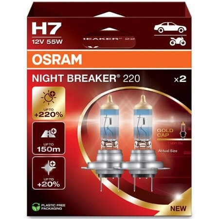 OSRAM NIGHT BREAKER 220 H7 HALOGEN Glödlampa för bil 2 st.