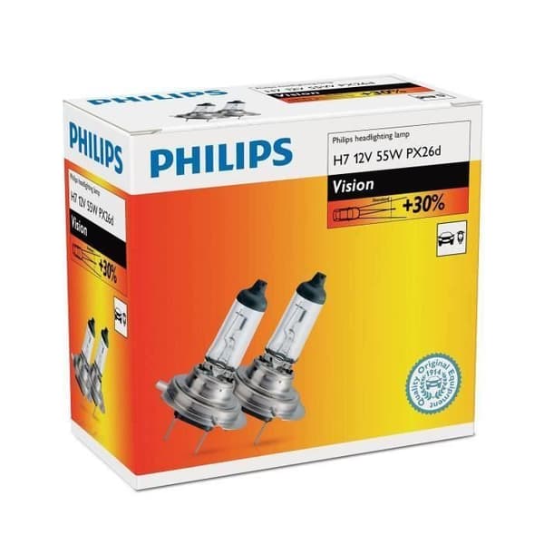 Philips Vision 12972PRC2, H7, 55 W, Halogen, Halogen, Dimljus, PX26d, Box