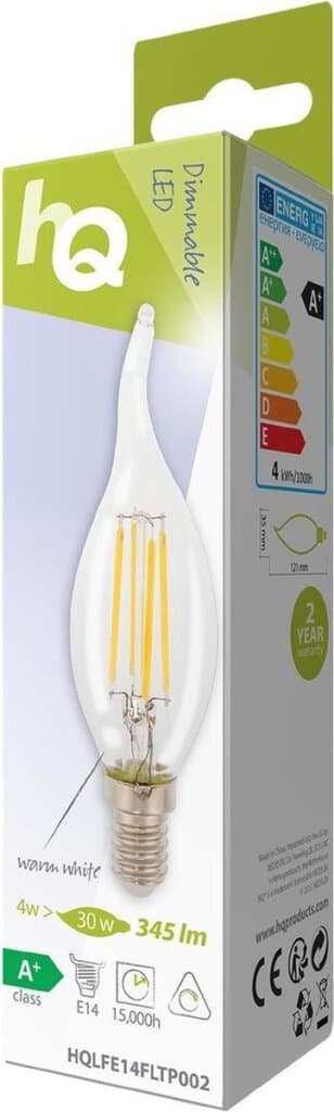 HQ HQLFE14FLTP002 Led Retro Pære E14 Dæmpbar buet lys 4 W 345 Lm 2700 K