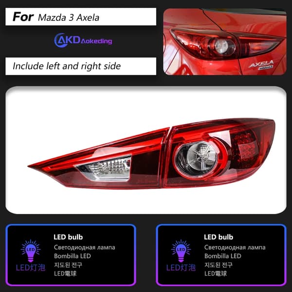 LED Bakljus för Mazda 3, Klar Röd Färg, Hållbart ABS-material,LED bakljus