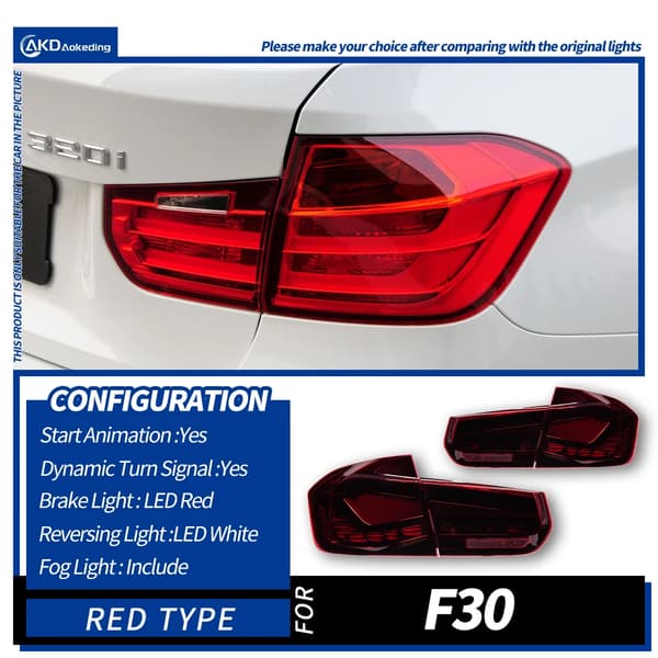 BMW F30 F35 LED baglygtesamling, dynamiske blinklys, startanimation,RØD