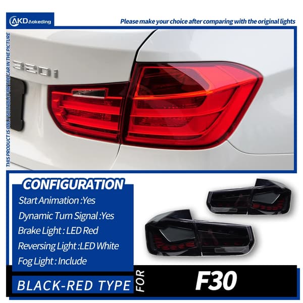 BMW F30 F35 LED baglygtesamling, dynamiske blinklys, startanimation,Rød-Sort