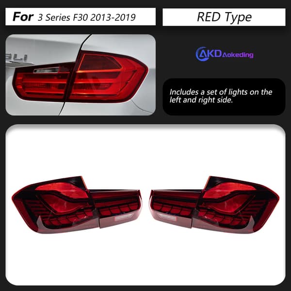 LED Baglygtesamling til BMW F30/F35, Dynamisk Signal Lampe, Alt-LED Design,Rød