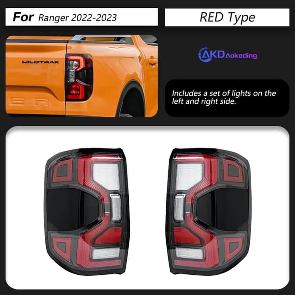 Ford Ranger Baglygtesamling, Holdbart PP-materiale, Klar Belysning,Rød